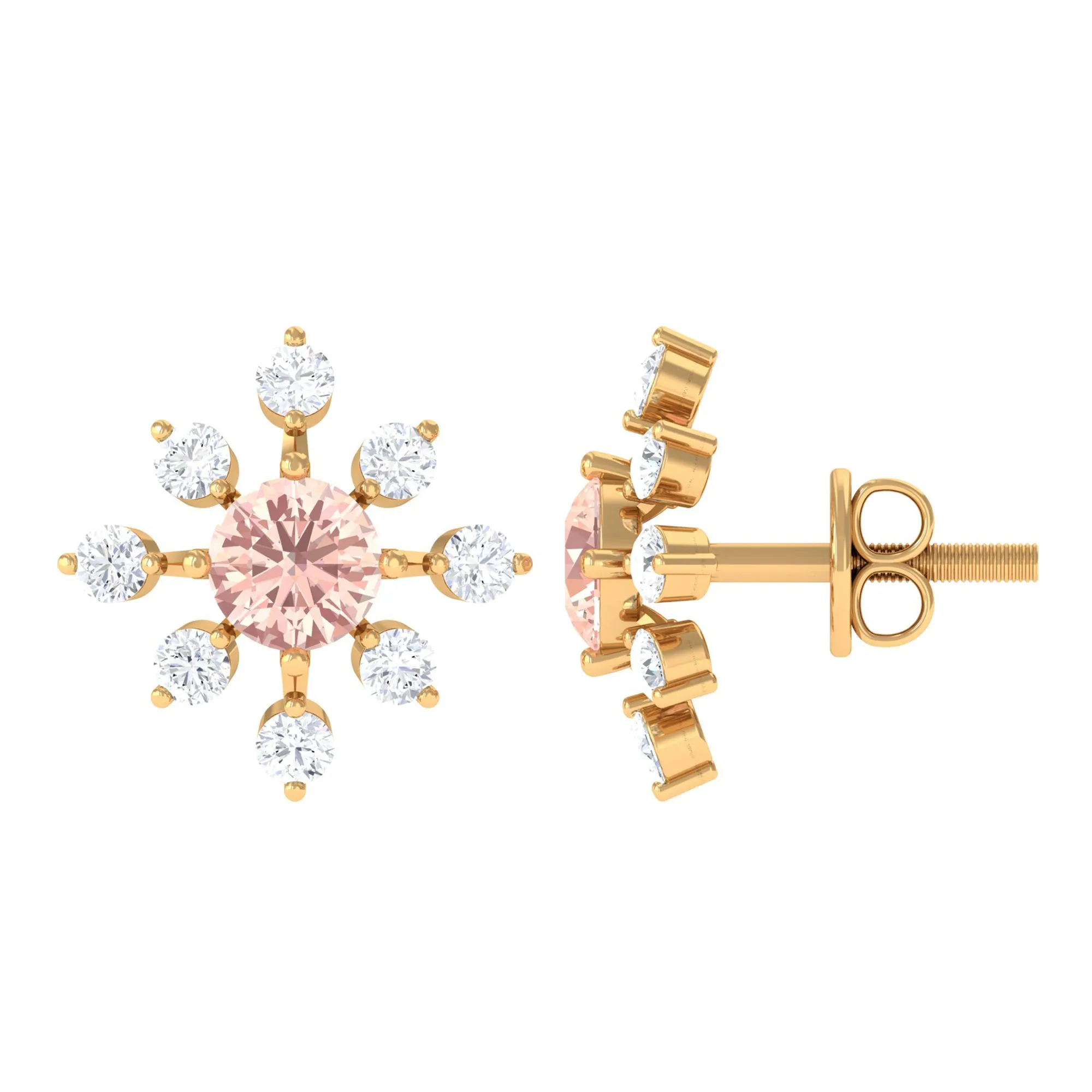 1 CT Morganite Flower Stud Earrings with Diamond