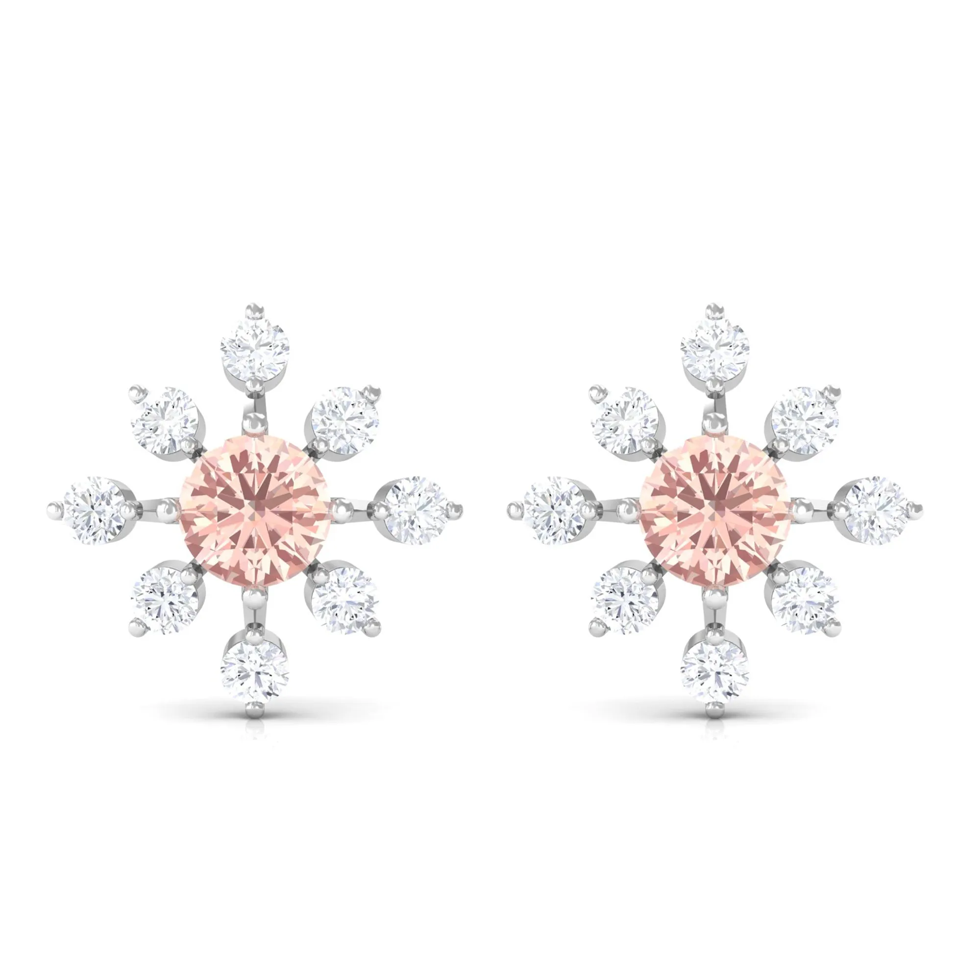 1 CT Morganite Flower Stud Earrings with Diamond