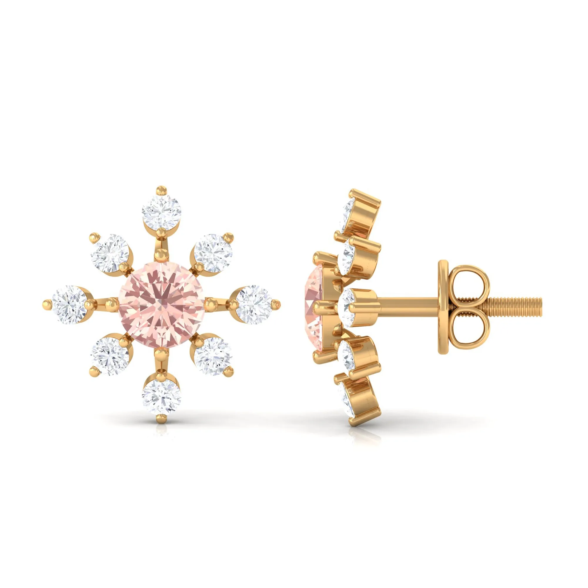 1 CT Morganite Flower Stud Earrings with Diamond