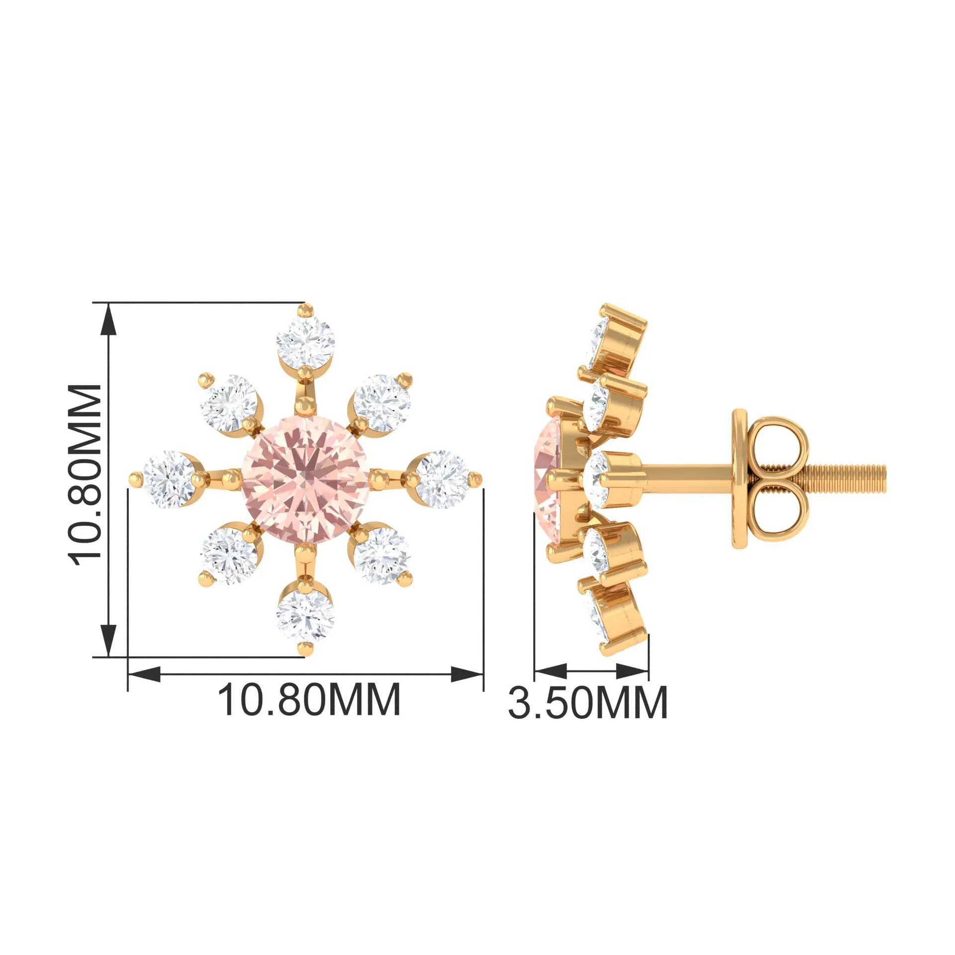 1 CT Morganite Flower Stud Earrings with Diamond