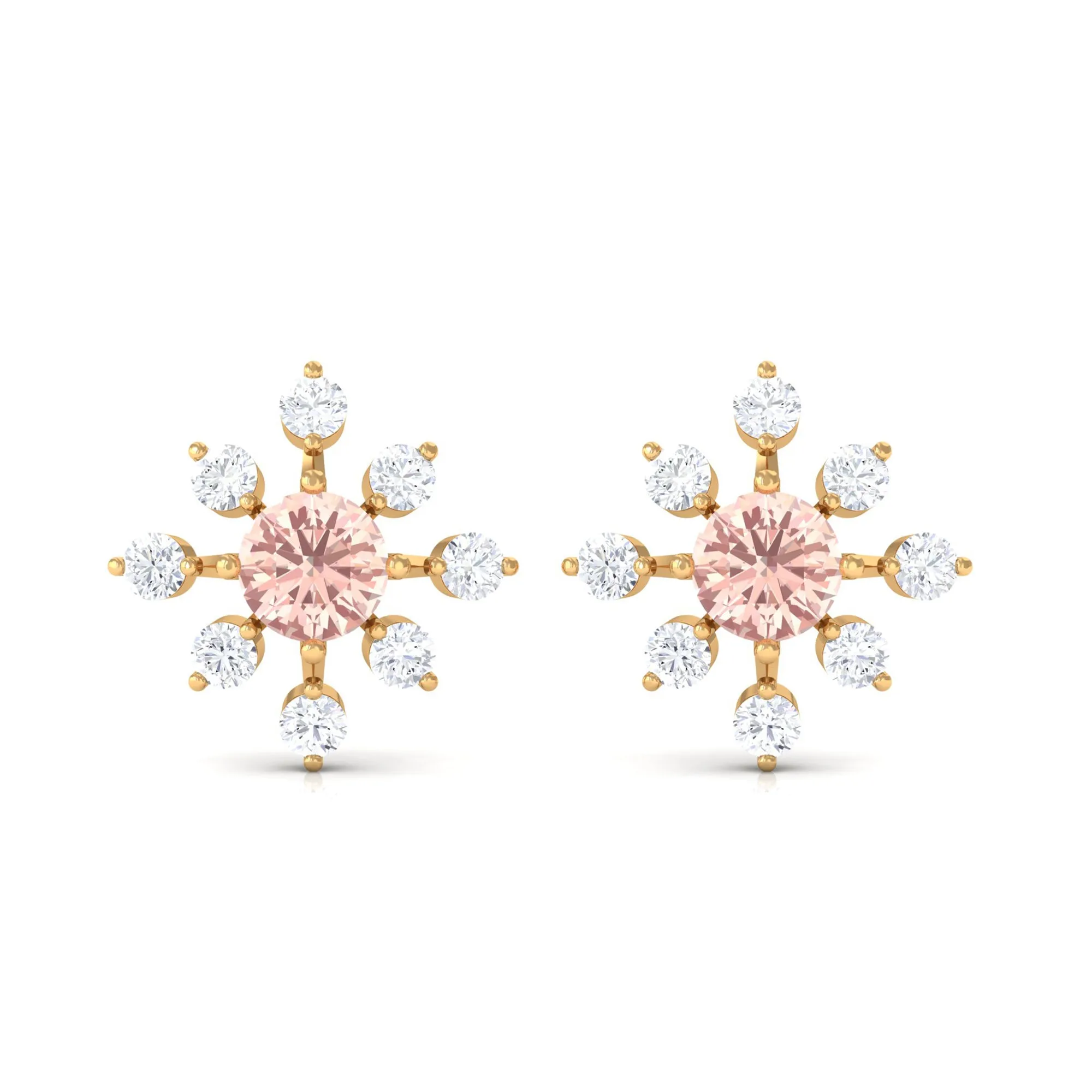 1 CT Morganite Flower Stud Earrings with Diamond