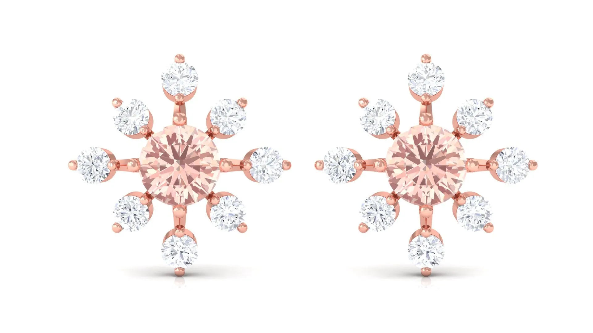 1 CT Morganite Flower Stud Earrings with Diamond