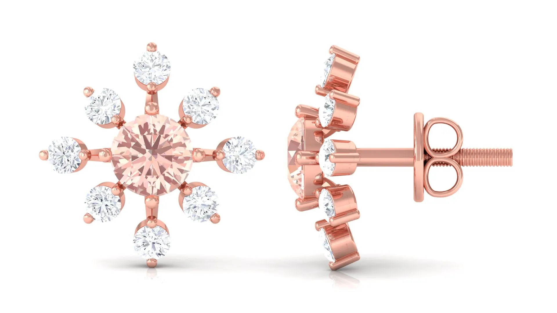 1 CT Morganite Flower Stud Earrings with Diamond