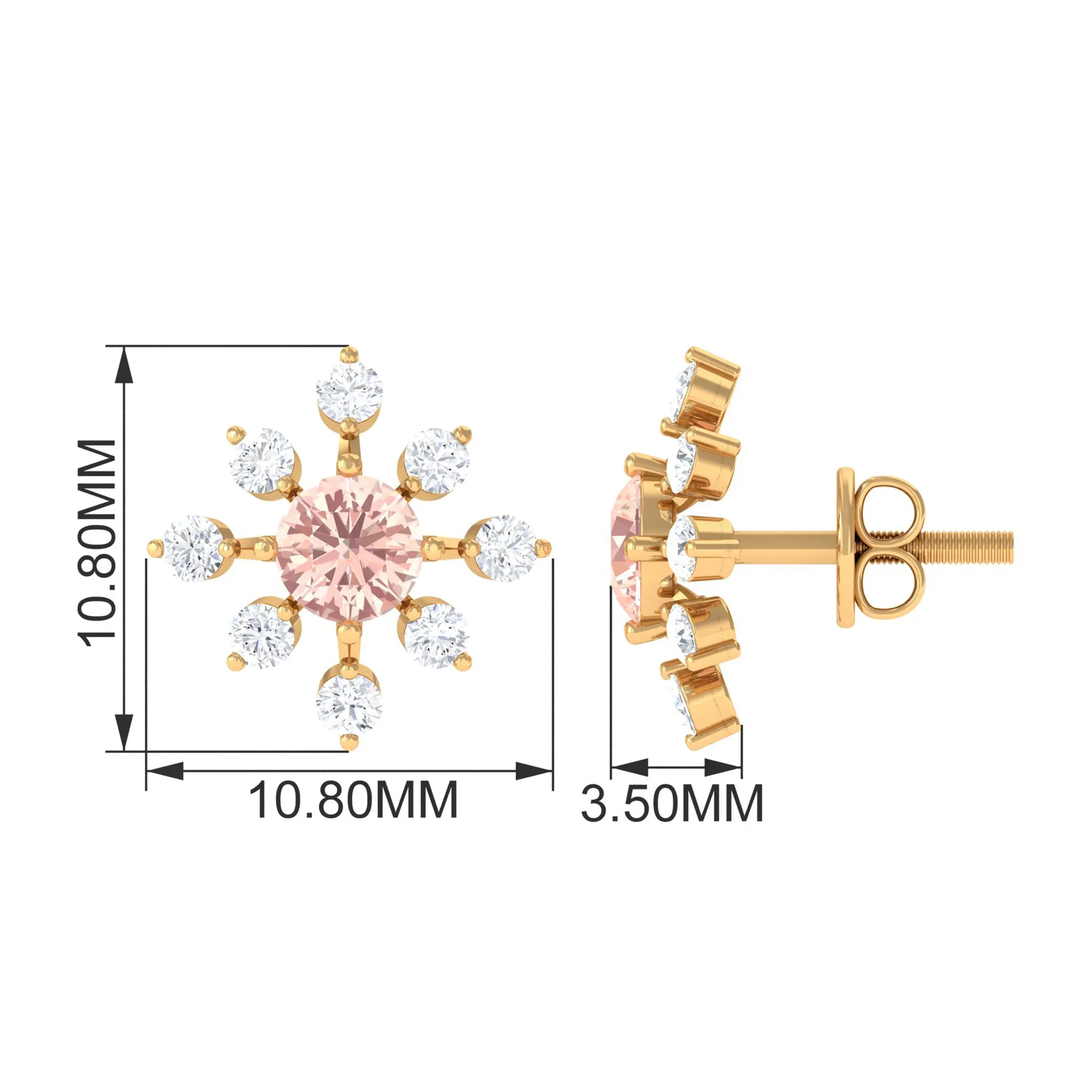 1 CT Morganite Flower Stud Earrings with Diamond