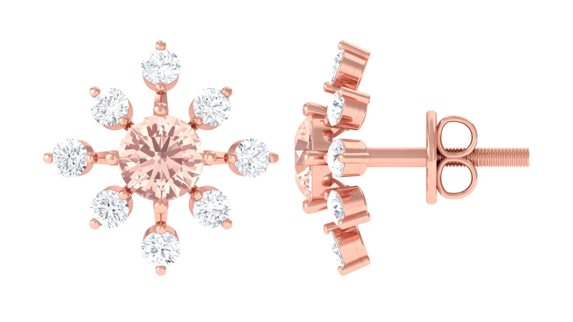 1 CT Morganite Flower Stud Earrings with Diamond