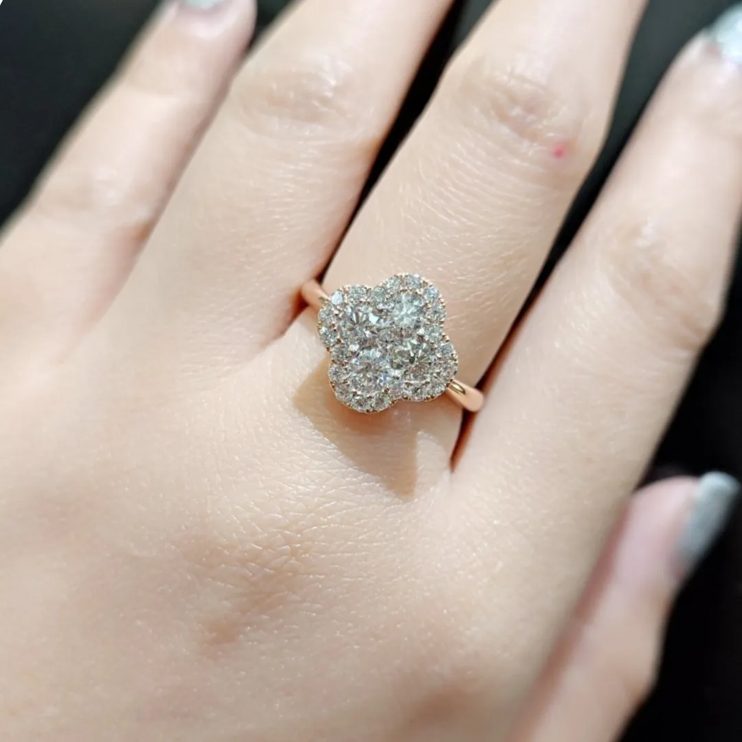 1.20ctw Clover Diamond Engagement Ring 18K Rose Gold