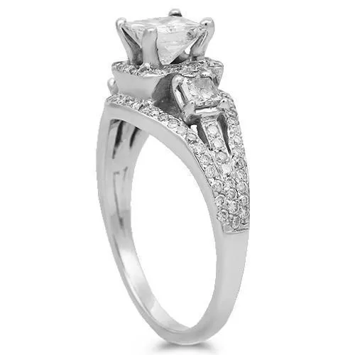 14K Solid White Gold Diamond Vintage Style Engagement Ring 1.46 Ctw