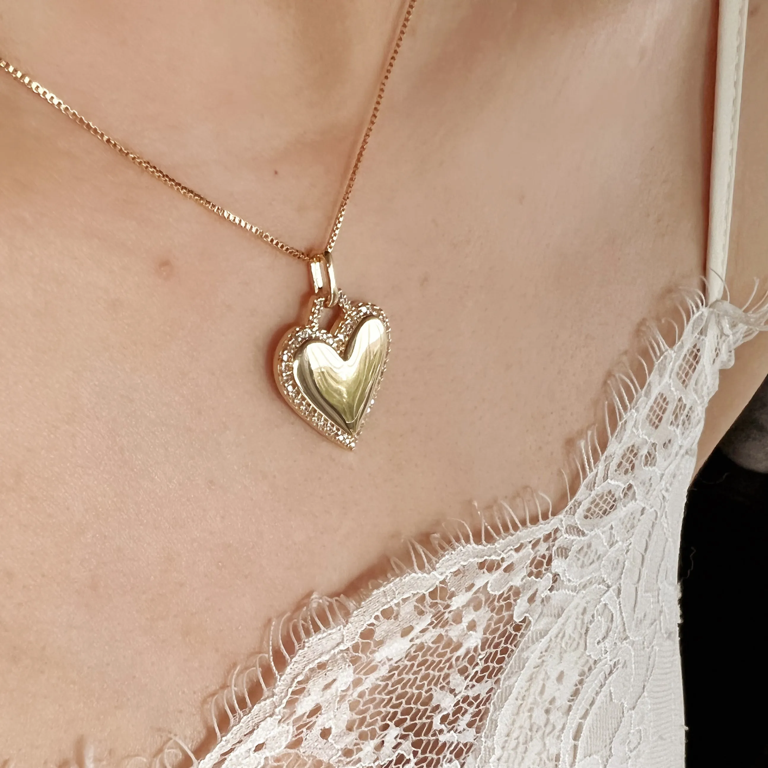 18k Gold Filled Heart Pendant With Cubic Zirconia Around