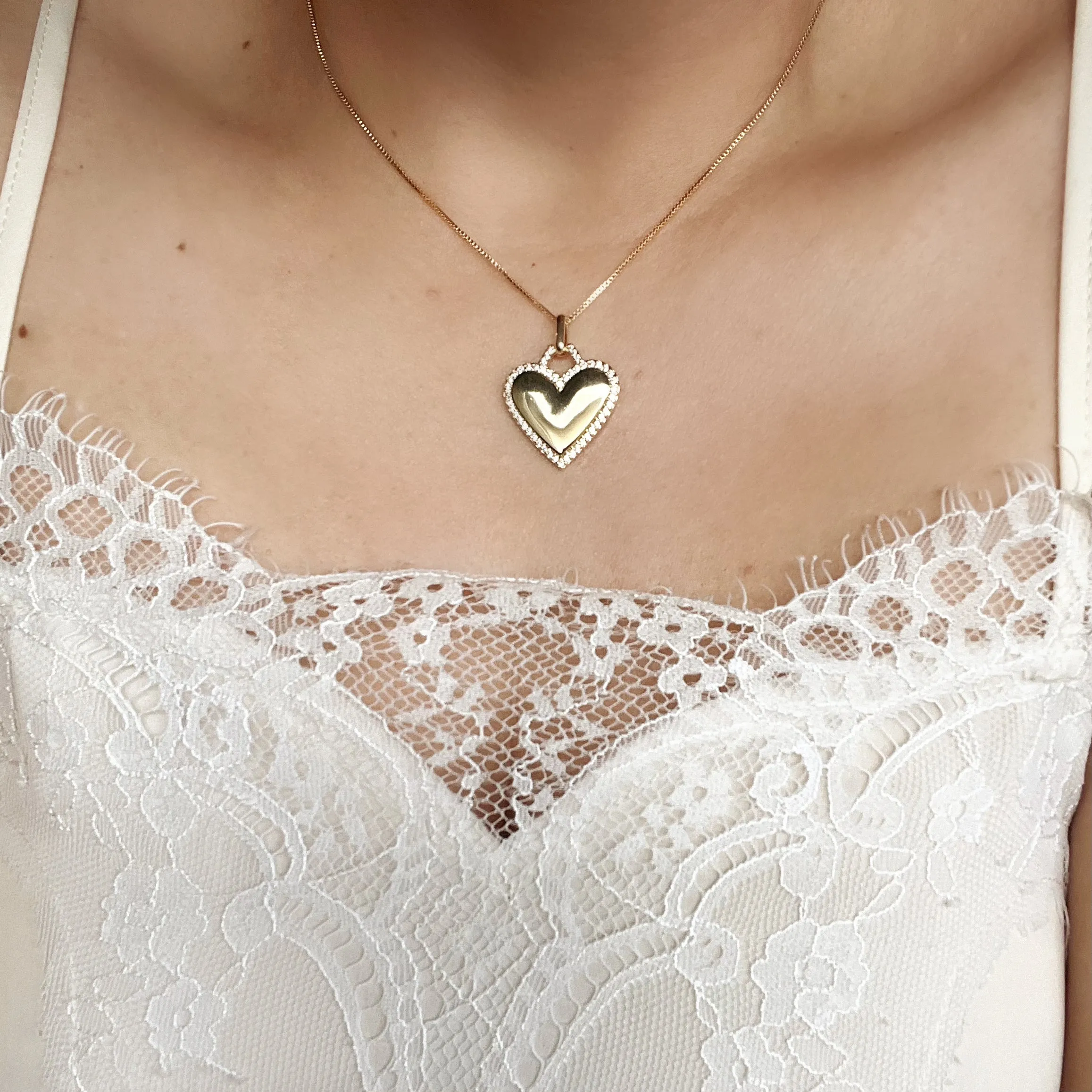 18k Gold Filled Heart Pendant With Cubic Zirconia Around