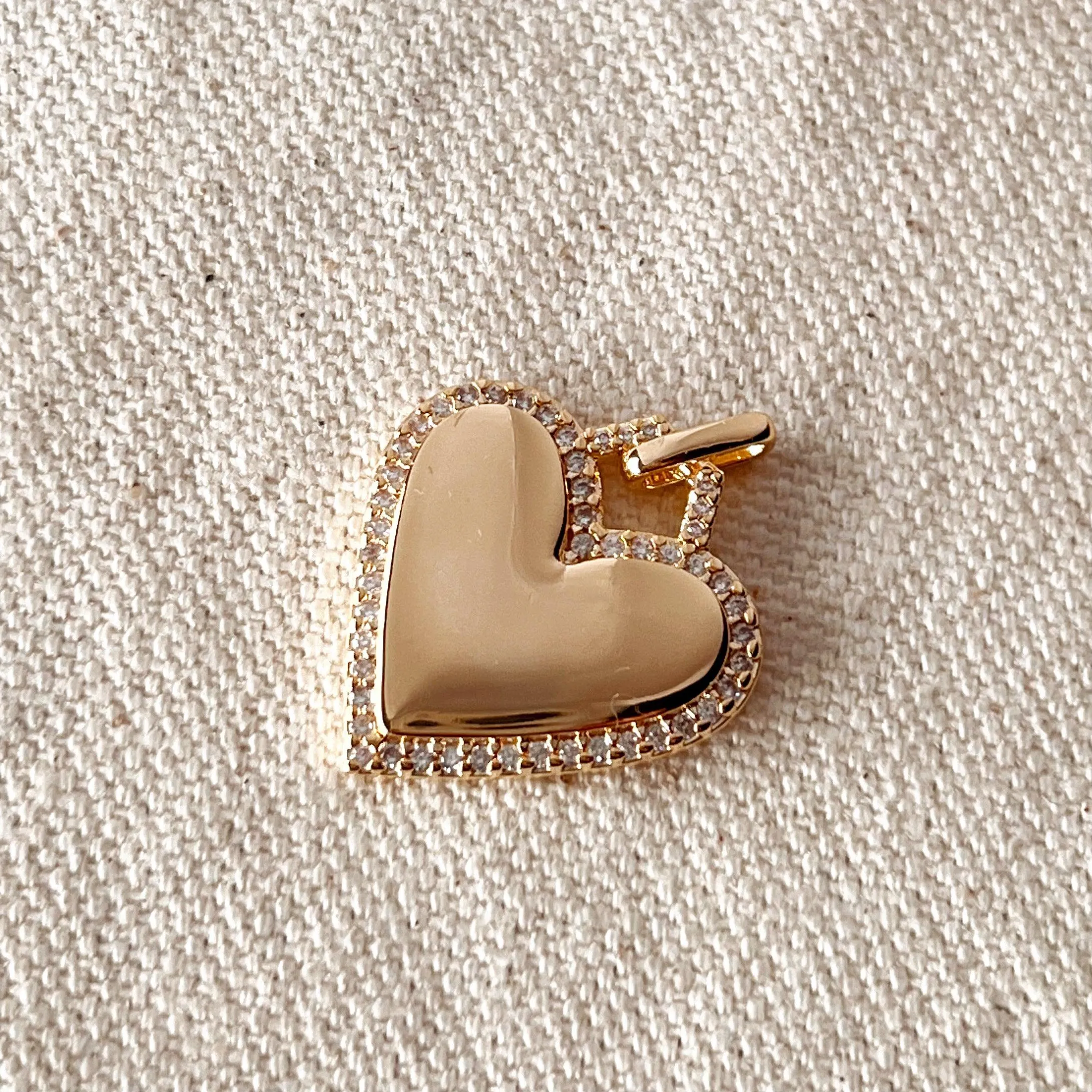 18k Gold Filled Heart Pendant With Cubic Zirconia Around
