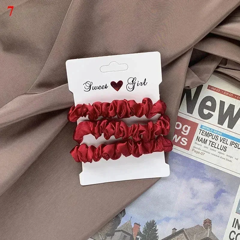 3Pcs/set Silk Satin Scrunchies Women Solid Color Hair Rope Elegant Ponytail Hold