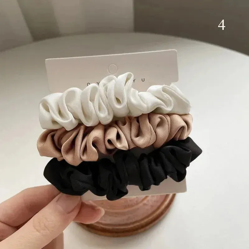 3Pcs/set Silk Satin Scrunchies Women Solid Color Hair Rope Elegant Ponytail Hold