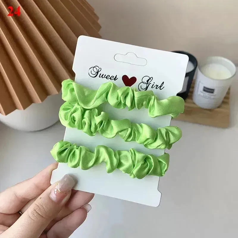 3Pcs/set Silk Satin Scrunchies Women Solid Color Hair Rope Elegant Ponytail Hold