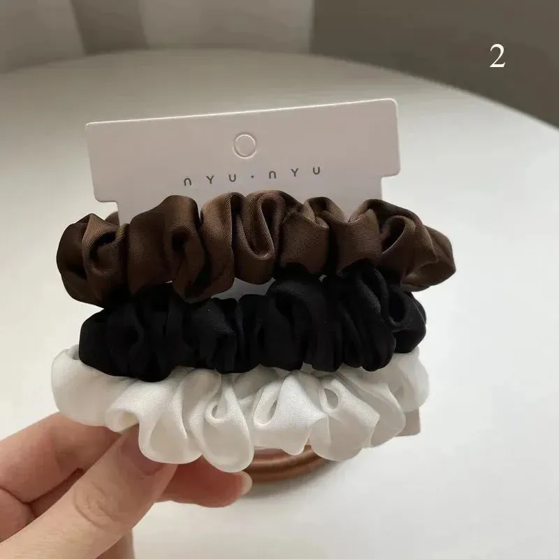 3Pcs/set Silk Satin Scrunchies Women Solid Color Hair Rope Elegant Ponytail Hold