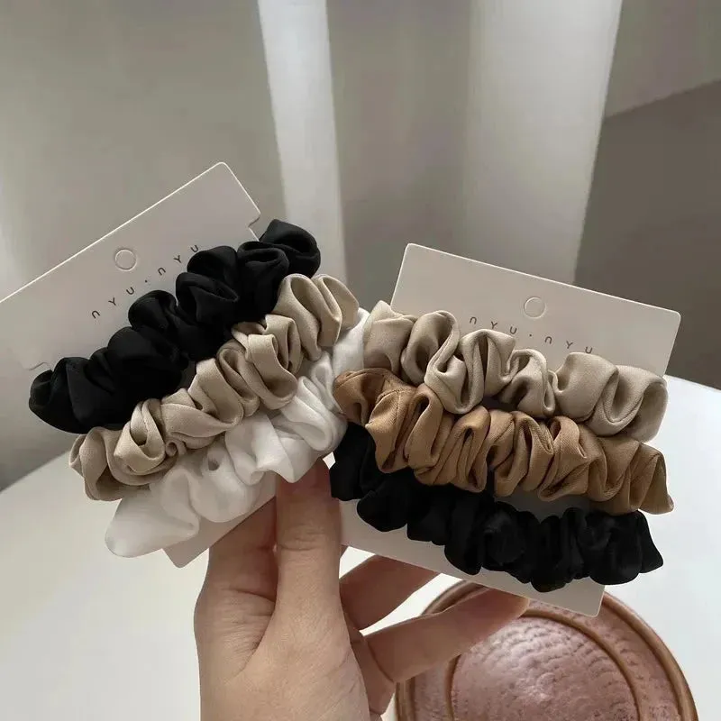 3Pcs/set Silk Satin Scrunchies Women Solid Color Hair Rope Elegant Ponytail Hold