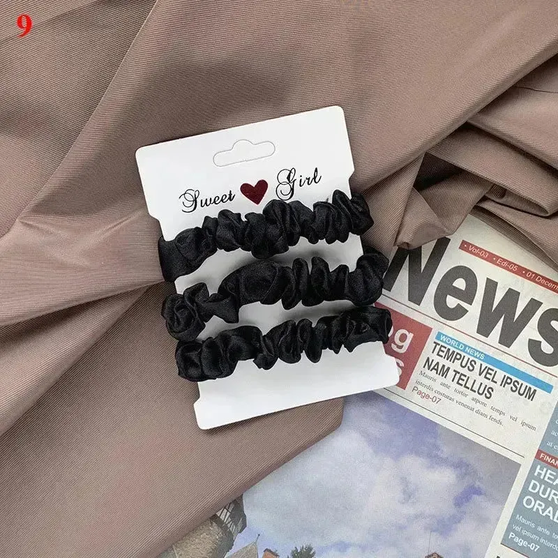 3Pcs/set Silk Satin Scrunchies Women Solid Color Hair Rope Elegant Ponytail Hold