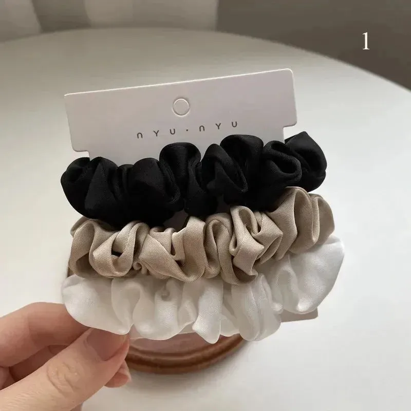 3Pcs/set Silk Satin Scrunchies Women Solid Color Hair Rope Elegant Ponytail Hold