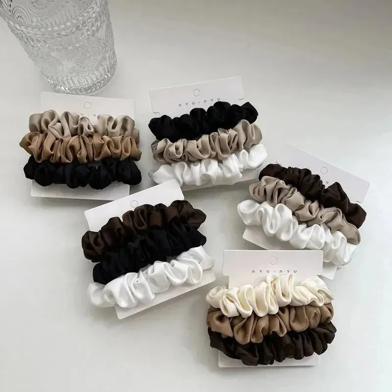 3Pcs/set Silk Satin Scrunchies Women Solid Color Hair Rope Elegant Ponytail Hold