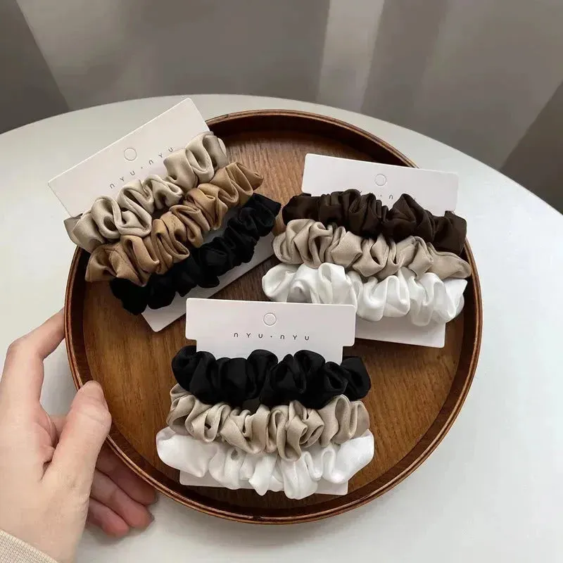 3Pcs/set Silk Satin Scrunchies Women Solid Color Hair Rope Elegant Ponytail Hold