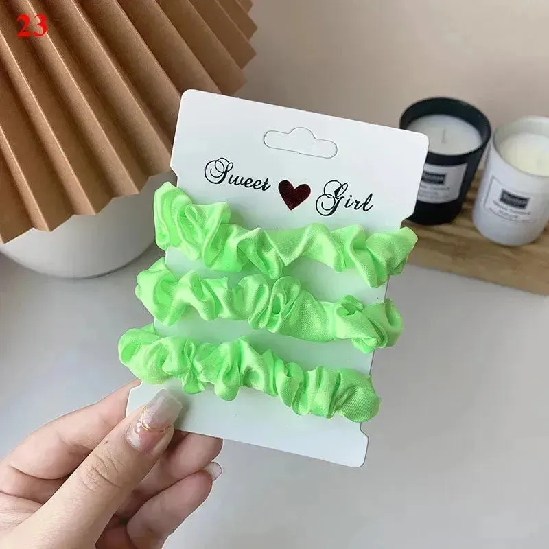 3Pcs/set Silk Satin Scrunchies Women Solid Color Hair Rope Elegant Ponytail Hold