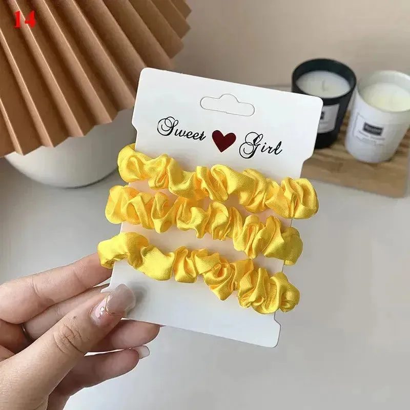 3Pcs/set Silk Satin Scrunchies Women Solid Color Hair Rope Elegant Ponytail Hold