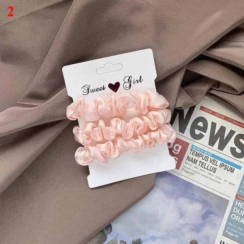 3Pcs/set Silk Satin Scrunchies Women Solid Color Hair Rope Elegant Ponytail Hold