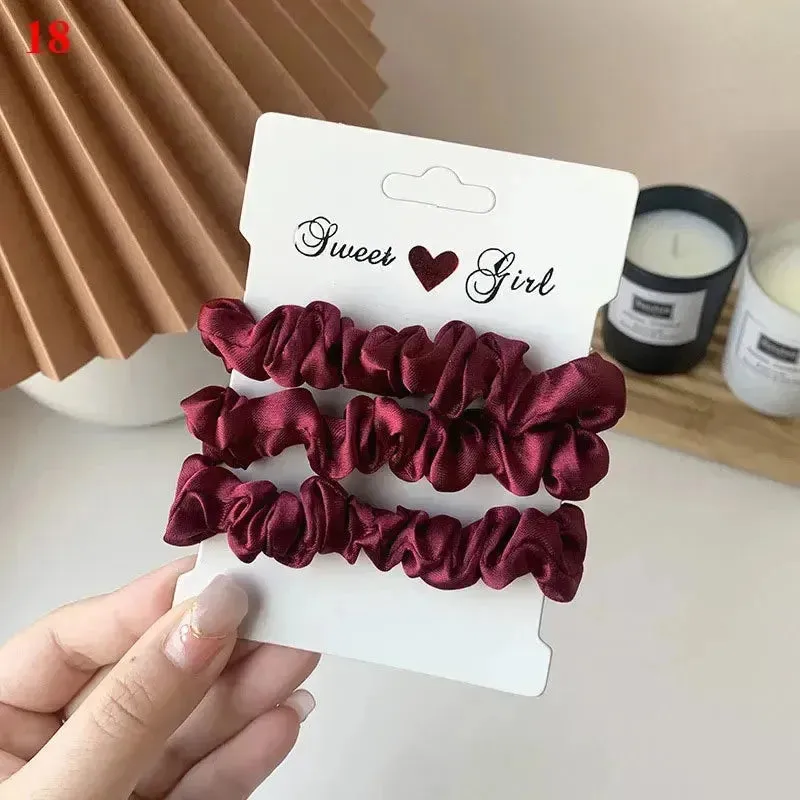 3Pcs/set Silk Satin Scrunchies Women Solid Color Hair Rope Elegant Ponytail Hold
