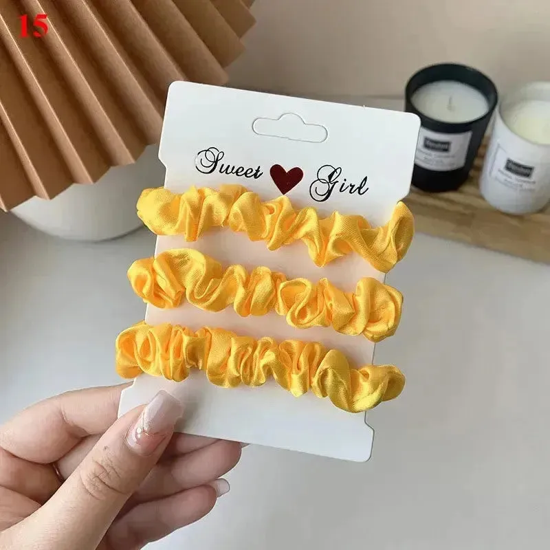 3Pcs/set Silk Satin Scrunchies Women Solid Color Hair Rope Elegant Ponytail Hold