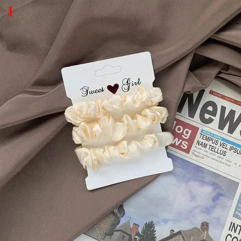 3Pcs/set Silk Satin Scrunchies Women Solid Color Hair Rope Elegant Ponytail Hold