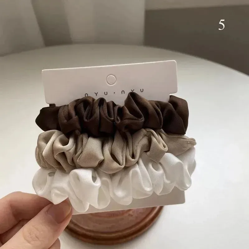 3Pcs/set Silk Satin Scrunchies Women Solid Color Hair Rope Elegant Ponytail Hold