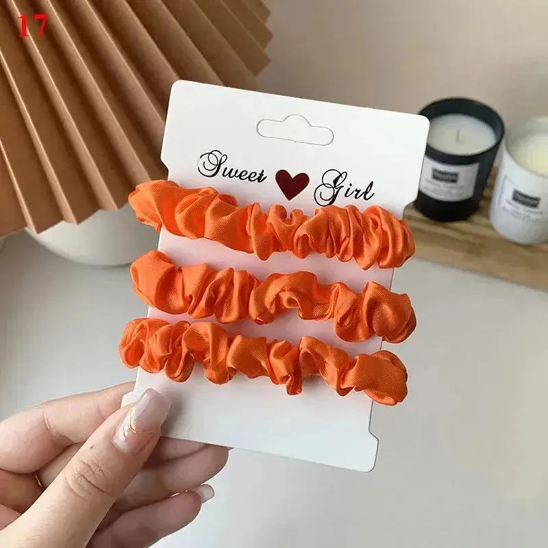 3Pcs/set Silk Satin Scrunchies Women Solid Color Hair Rope Elegant Ponytail Hold