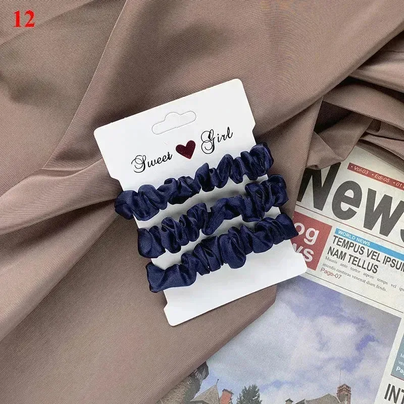 3Pcs/set Silk Satin Scrunchies Women Solid Color Hair Rope Elegant Ponytail Hold