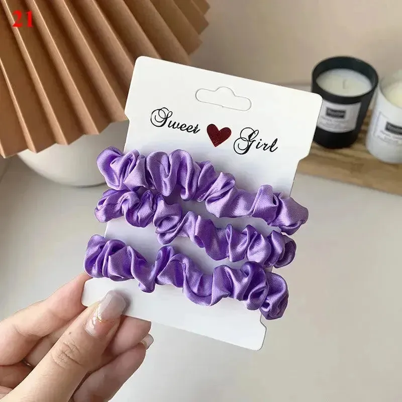 3Pcs/set Silk Satin Scrunchies Women Solid Color Hair Rope Elegant Ponytail Hold