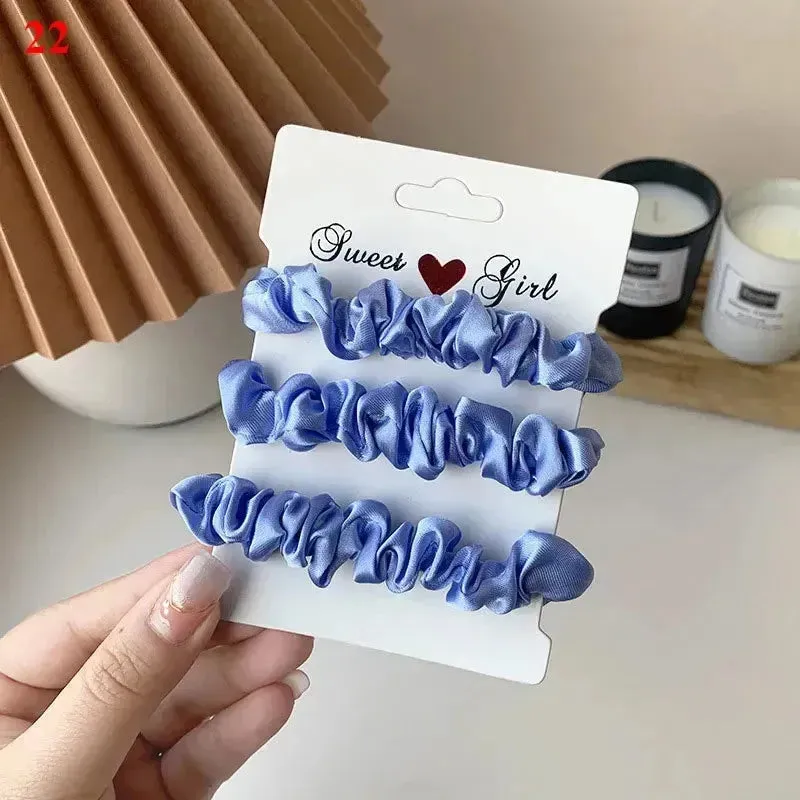 3Pcs/set Silk Satin Scrunchies Women Solid Color Hair Rope Elegant Ponytail Hold