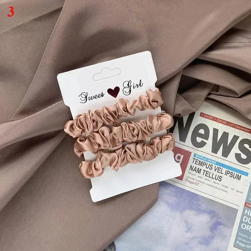 3Pcs/set Silk Satin Scrunchies Women Solid Color Hair Rope Elegant Ponytail Hold