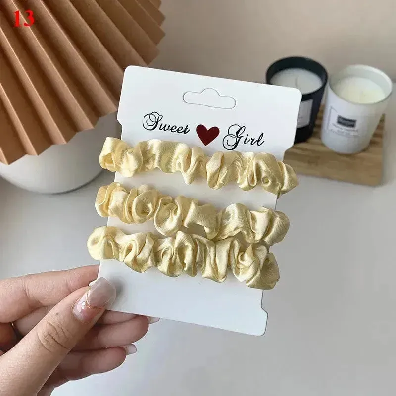 3Pcs/set Silk Satin Scrunchies Women Solid Color Hair Rope Elegant Ponytail Hold