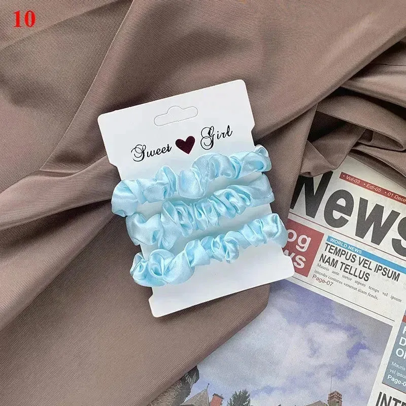 3Pcs/set Silk Satin Scrunchies Women Solid Color Hair Rope Elegant Ponytail Hold