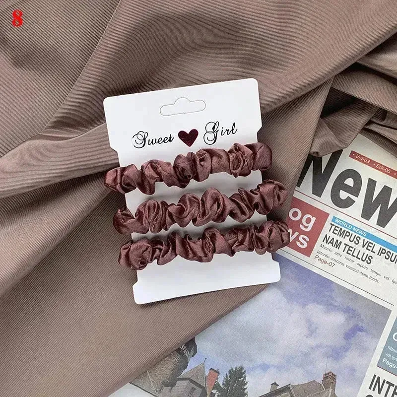 3Pcs/set Silk Satin Scrunchies Women Solid Color Hair Rope Elegant Ponytail Hold