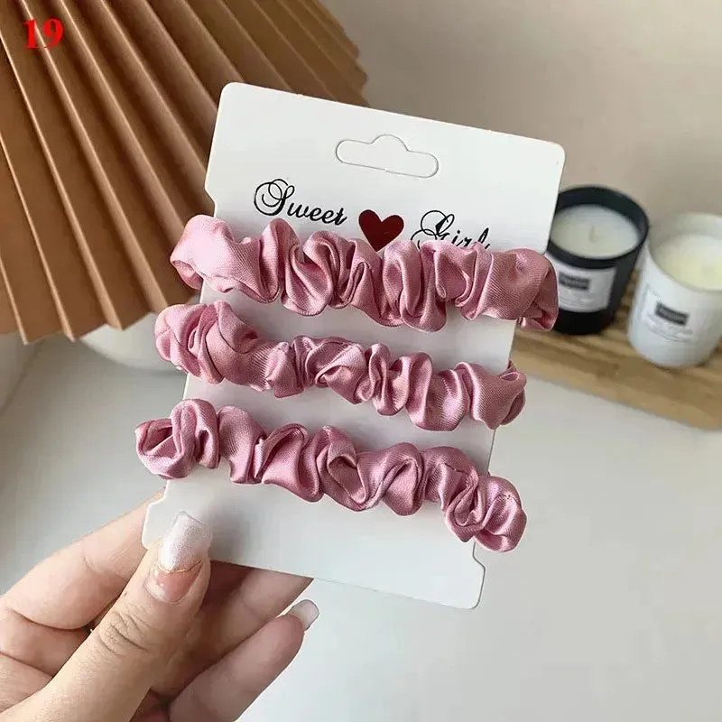 3Pcs/set Silk Satin Scrunchies Women Solid Color Hair Rope Elegant Ponytail Hold