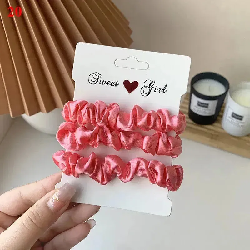 3Pcs/set Silk Satin Scrunchies Women Solid Color Hair Rope Elegant Ponytail Hold