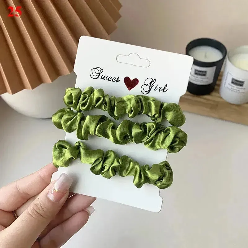 3Pcs/set Silk Satin Scrunchies Women Solid Color Hair Rope Elegant Ponytail Hold