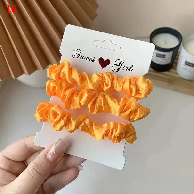 3Pcs/set Silk Satin Scrunchies Women Solid Color Hair Rope Elegant Ponytail Hold