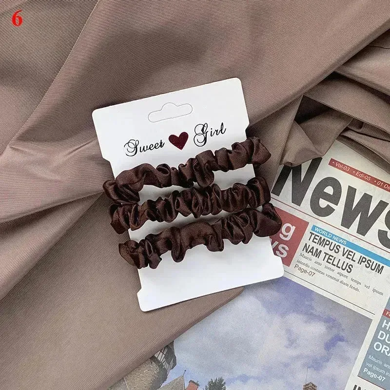 3Pcs/set Silk Satin Scrunchies Women Solid Color Hair Rope Elegant Ponytail Hold