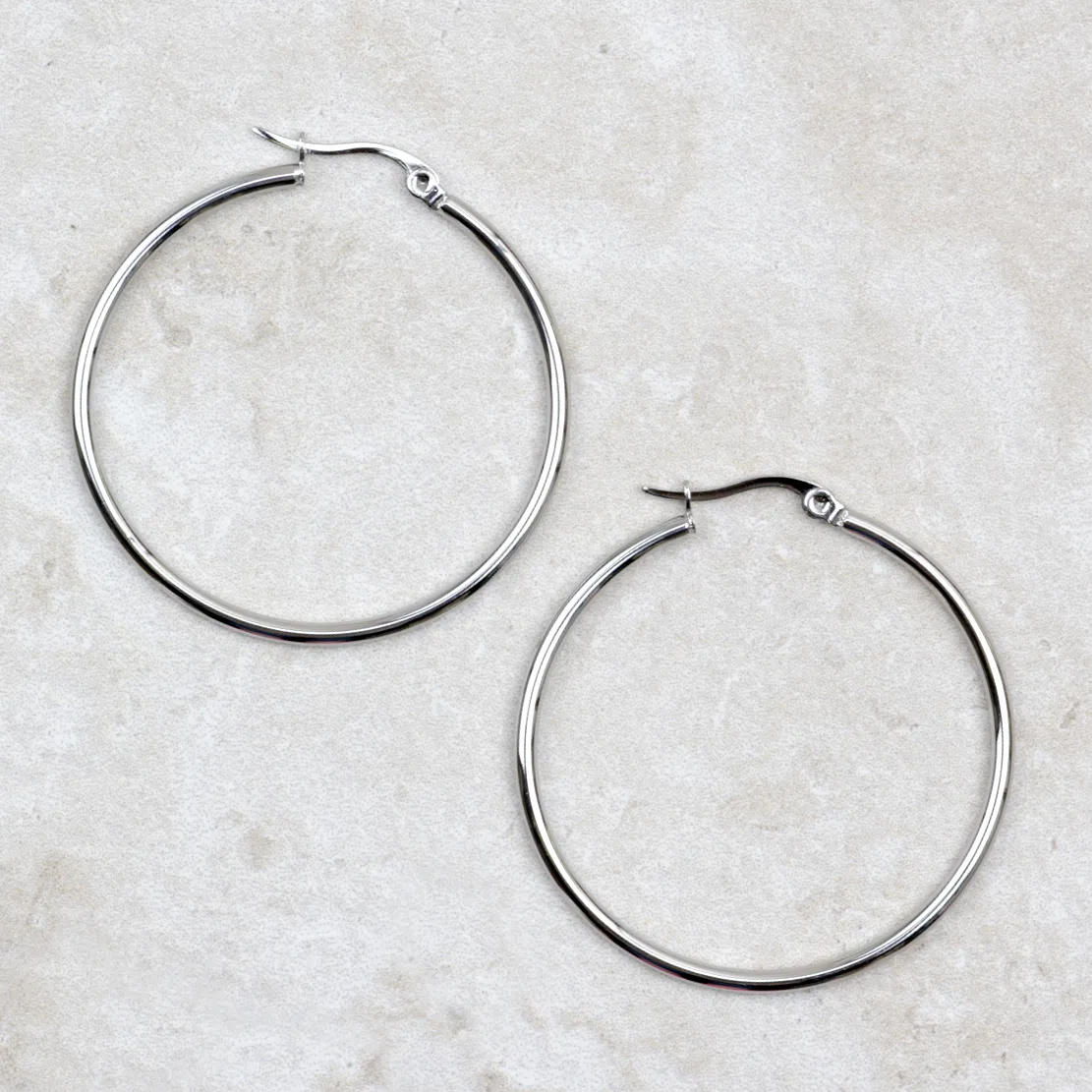 40mm Silver Creole Valentano Hoop Earrings