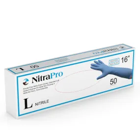 (48 Case/Full Pallet) NitraPro 16" Nitrile Exam Gloves (8 mil)| Exam Grade | Case of 500
