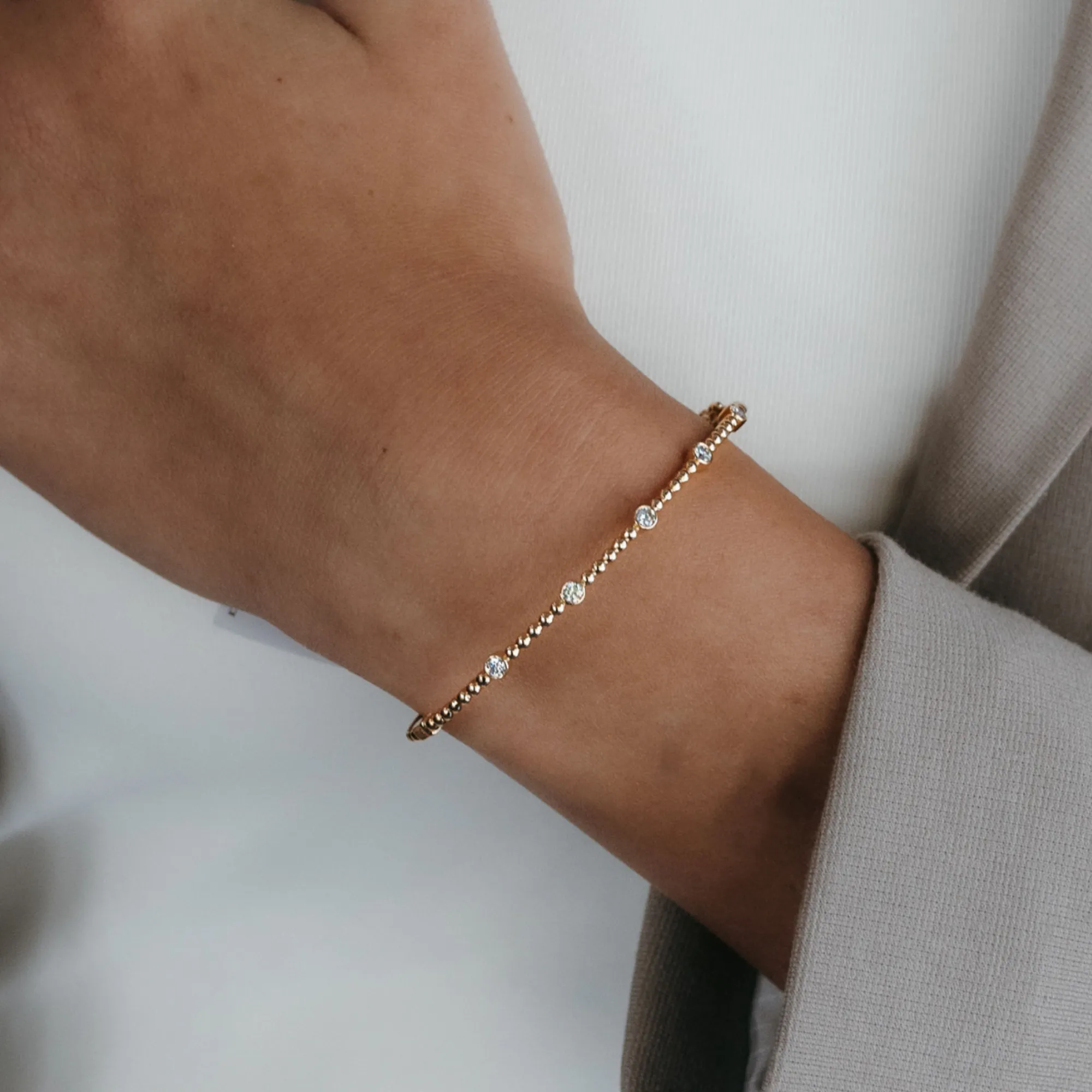 Bead & Diamond Bangle Bracelet