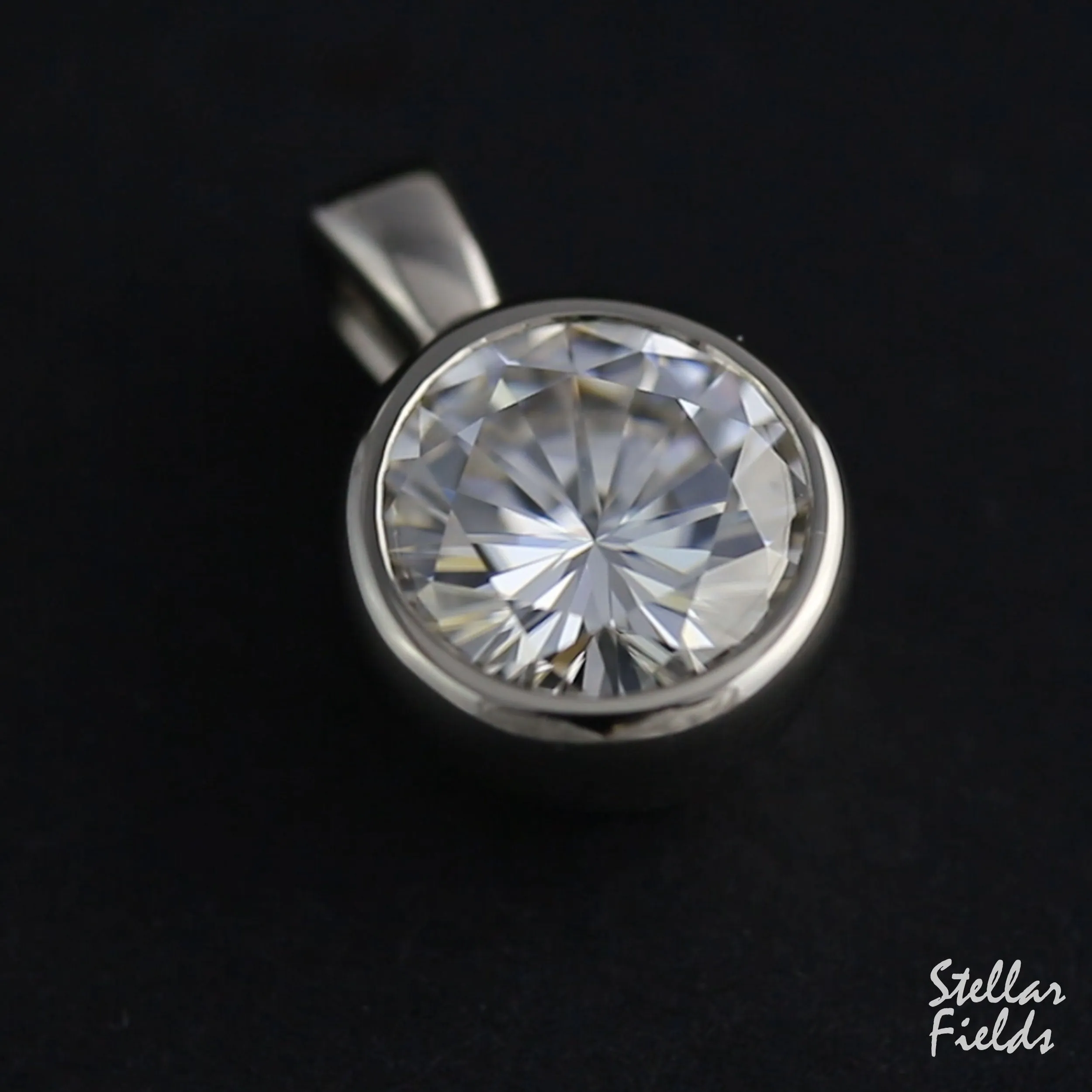 Bezel Pendent 3 carat Charles & Colvard Forever One Moissanite 14k White Gold