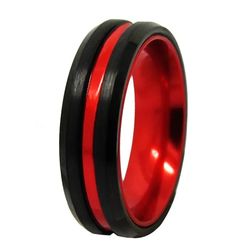 Black and Red Tungsten Wedding Ring Set