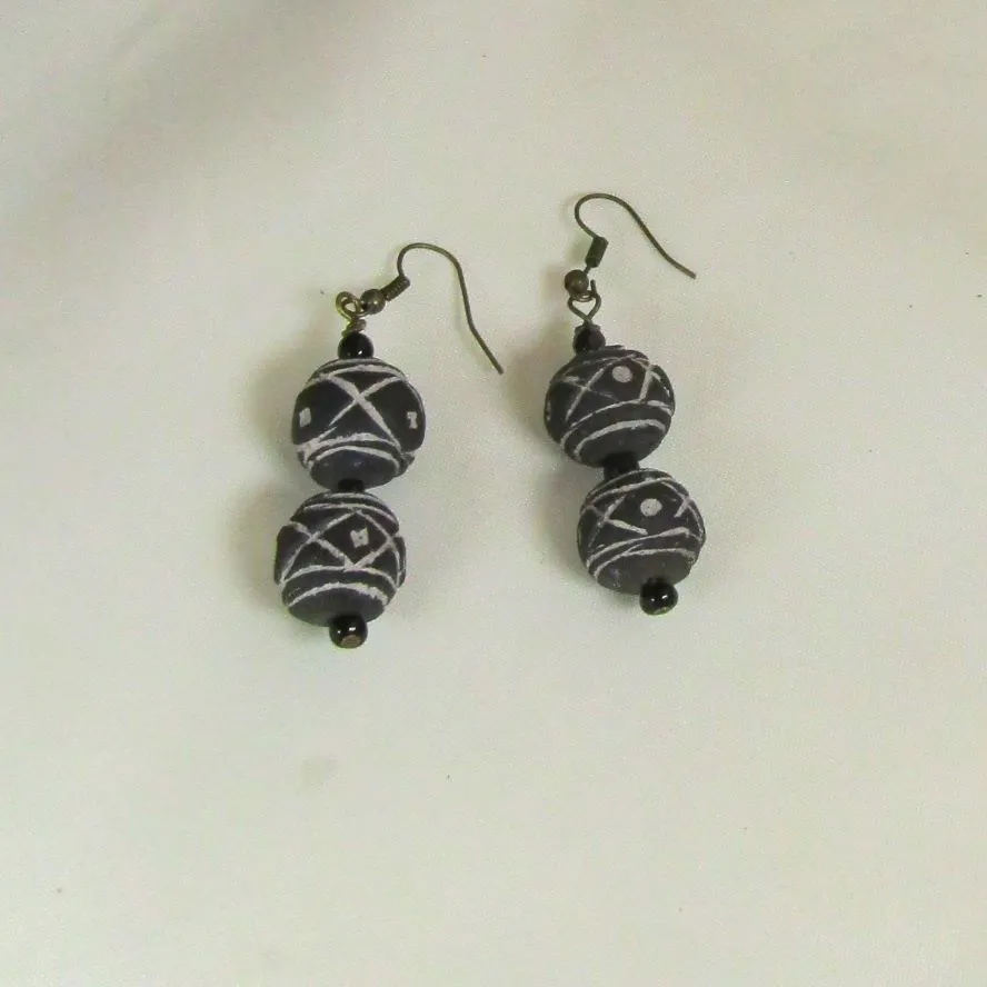 Black Clay Beaded Earrings