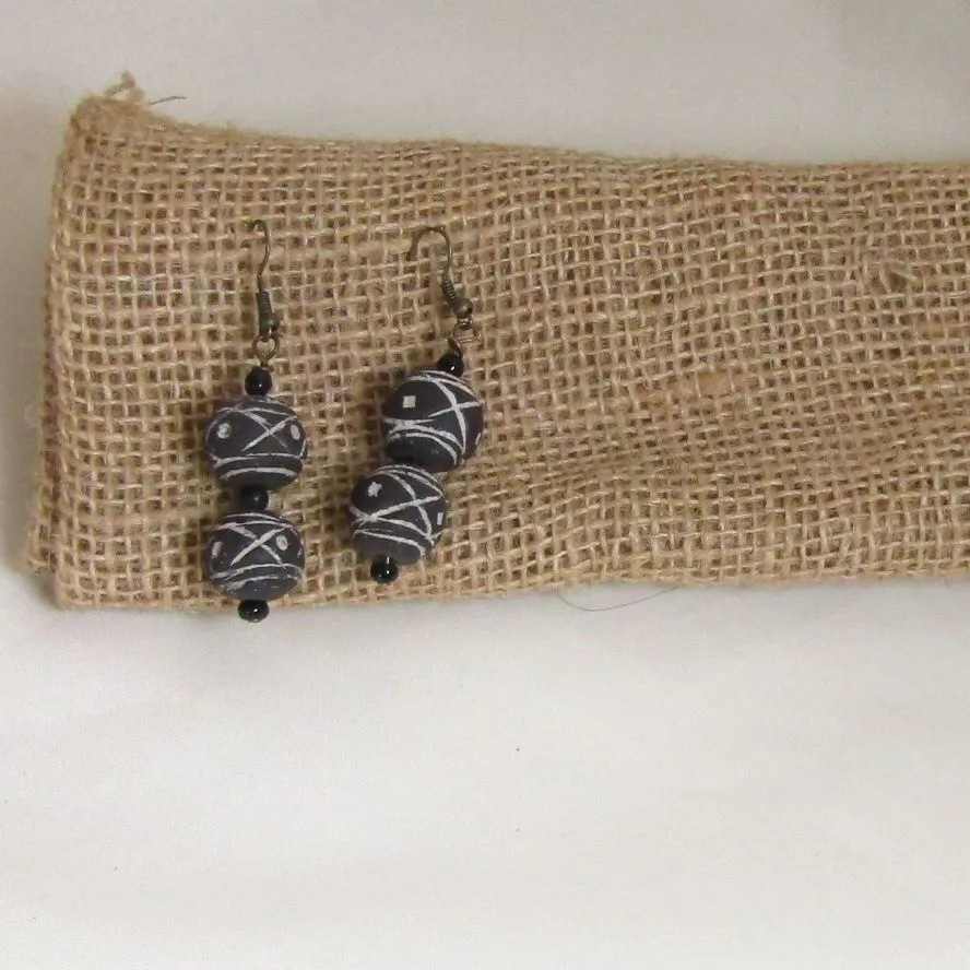 Black Clay Beaded Earrings